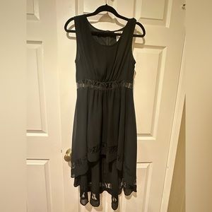 High low cut lace detail black dress
